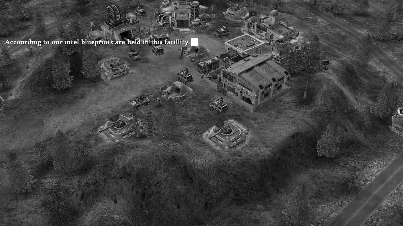 Vista aérea de una base militar con edificios y defensas en Command & Conquer Generals ROTR Falcon Rising