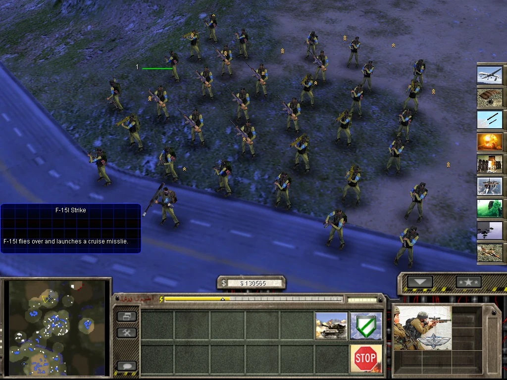 Ingame-Screenshot zeigt Infanterieeinheiten am Kartenrand mit Interface-Symbolen im A Global Crisis Mod