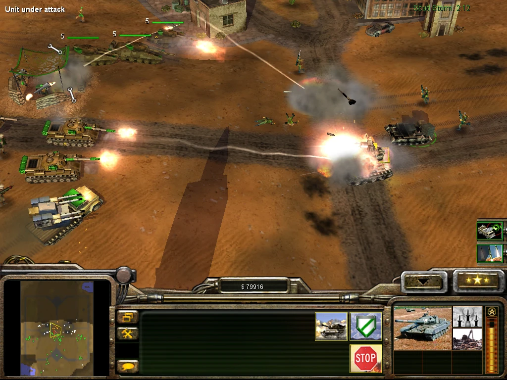 Screenshot des Command & Conquer Generals-Mods A Global Crisis mit Panzern im Kampf und Explosionen