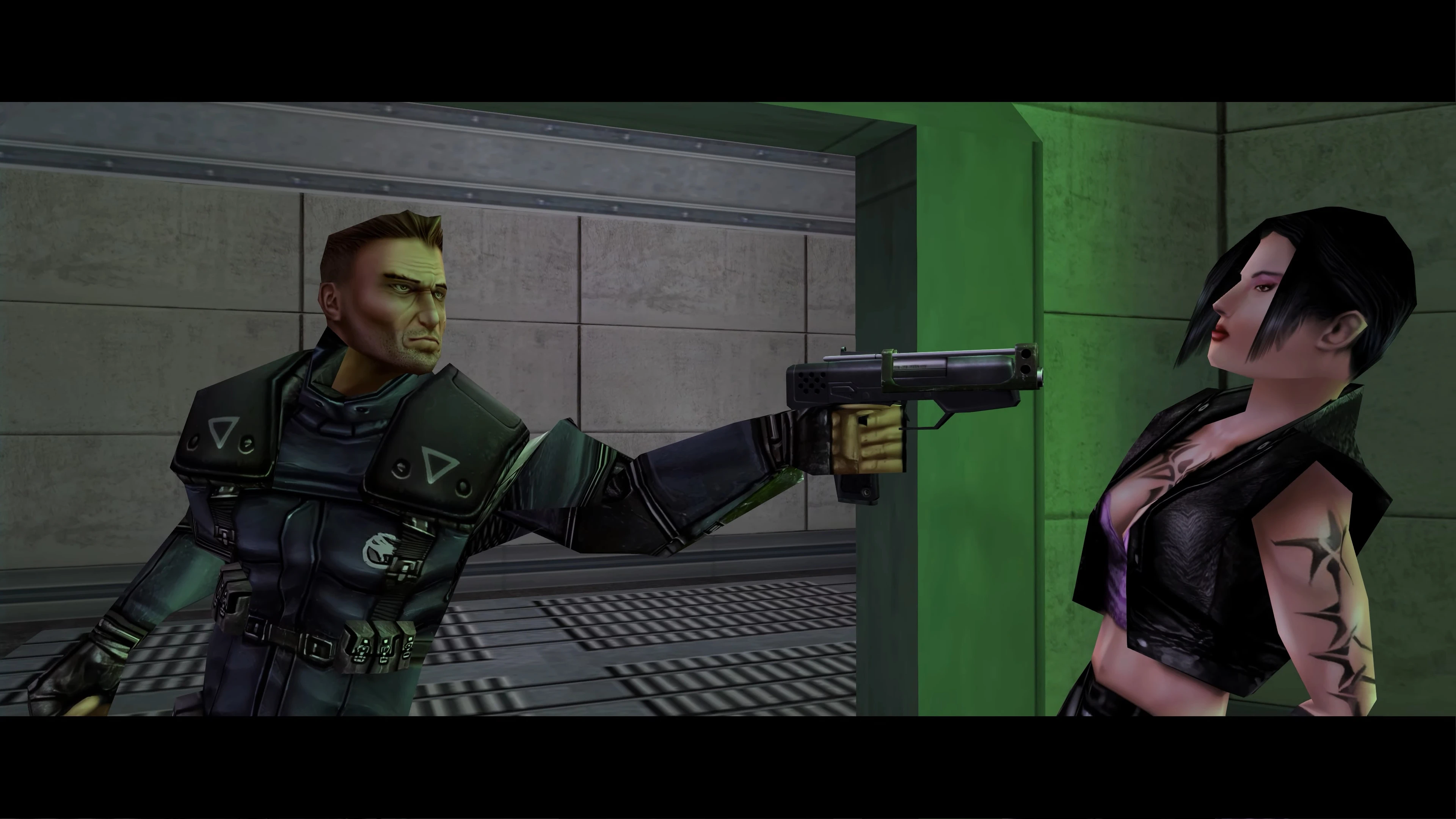 Персонажі C&C Renegade в напруженій сцені з пістолетом у промисловому приміщенні