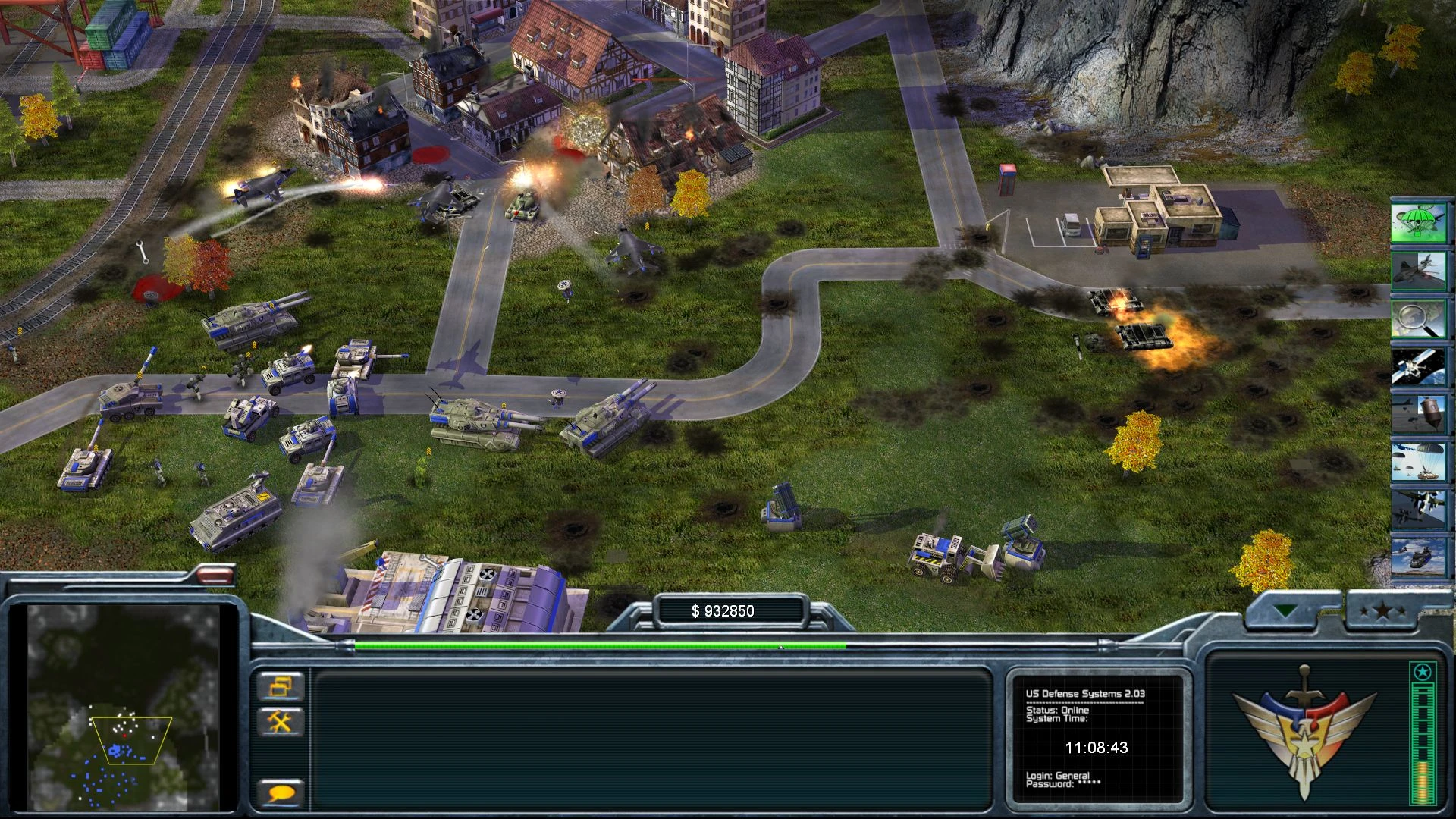 Zrzut ekranu moda Operation Firestorm do Command & Conquer Generals pokazujący czołgi, piechotę i samoloty w walce