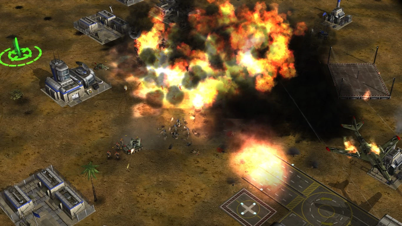 Wybuchy wokół budynków i jednostek podczas walki w modzie Operation Firestorm do Command & Conquer Generals