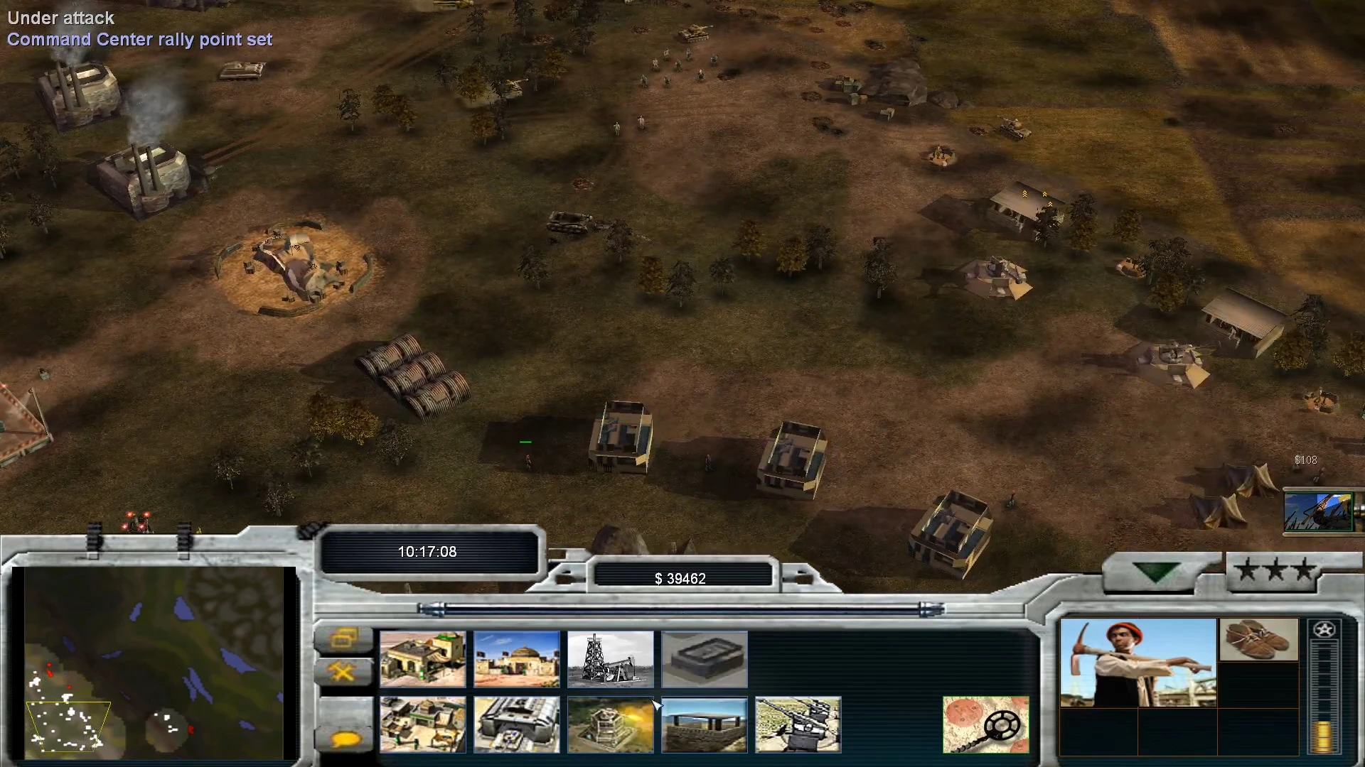 Ігровий процес Command & Conquer Generals з базовими будівлями і юнітами, інтерфейс мода Project Raptor