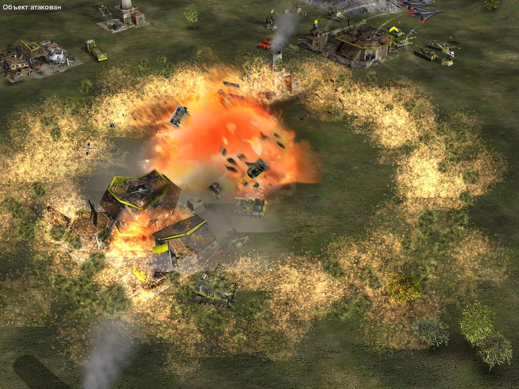 Explosive destruction scene showing tanks and buildings blowing up during gameplay in The Foxtrot Code mod