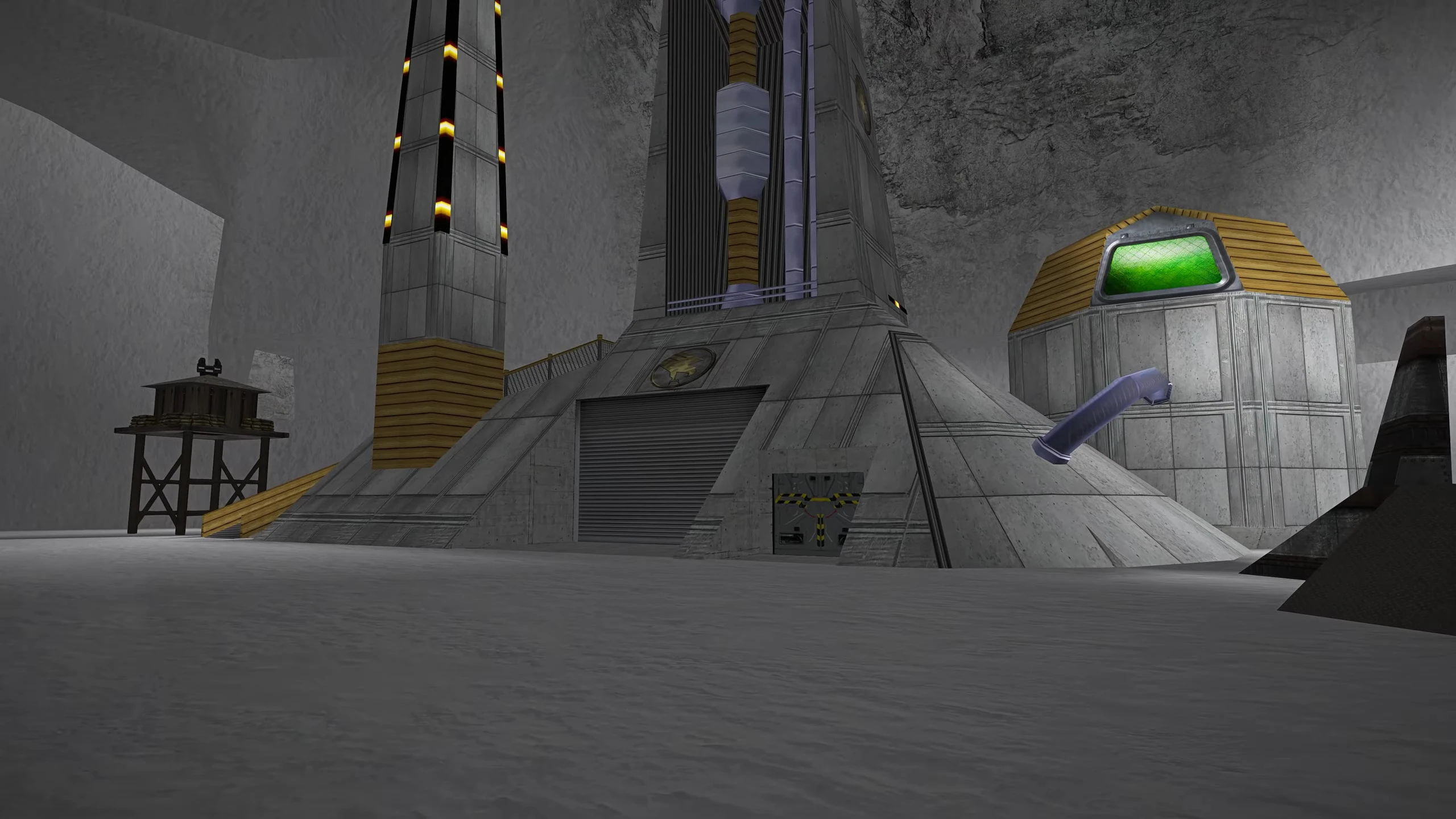 Інтер'єр бази з бетону та металу з баштою управління та вентиляційними трубами в моді RenHD