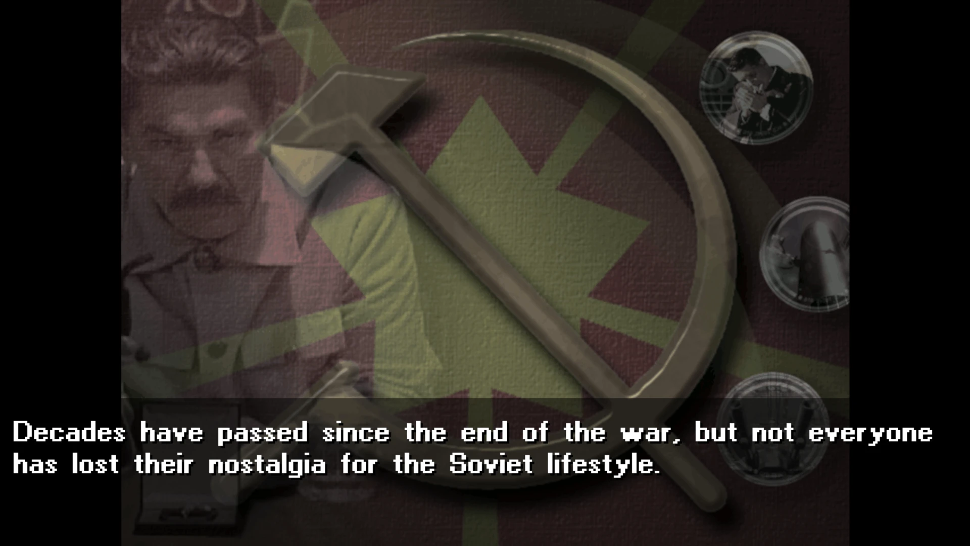 Spielbildschirm mit sowjetischem Hammer und Sichel Symbol und nostalgischem Text im Mod Dawn of the Tiberium Age