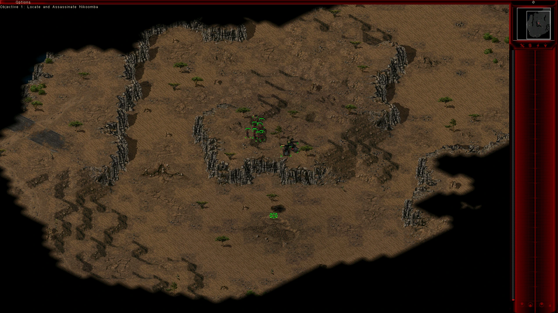 Скриншот мода Twisted Insurrection с тактической миссией в пустынном ландшафте для Command & Conquer Tiberian Sun