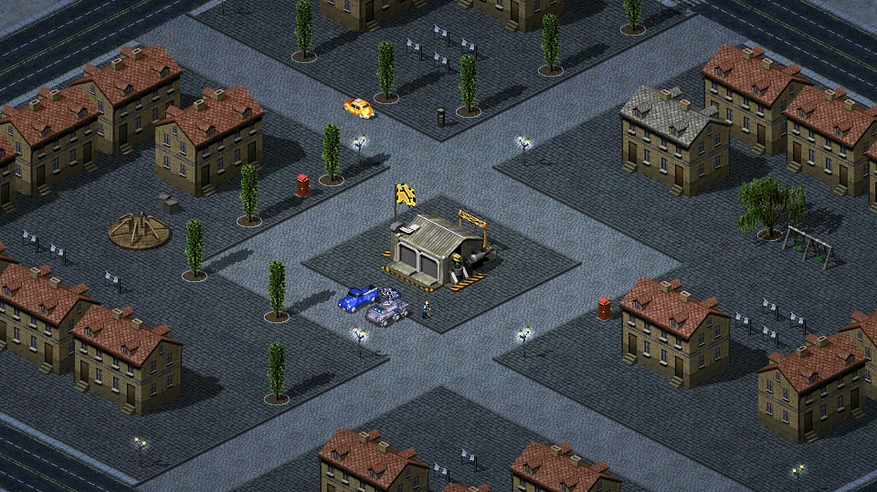 Вигляд згори на танк і невелику будівлю в міському середовищі з моду Bellum Æternum для Yuri's Revenge