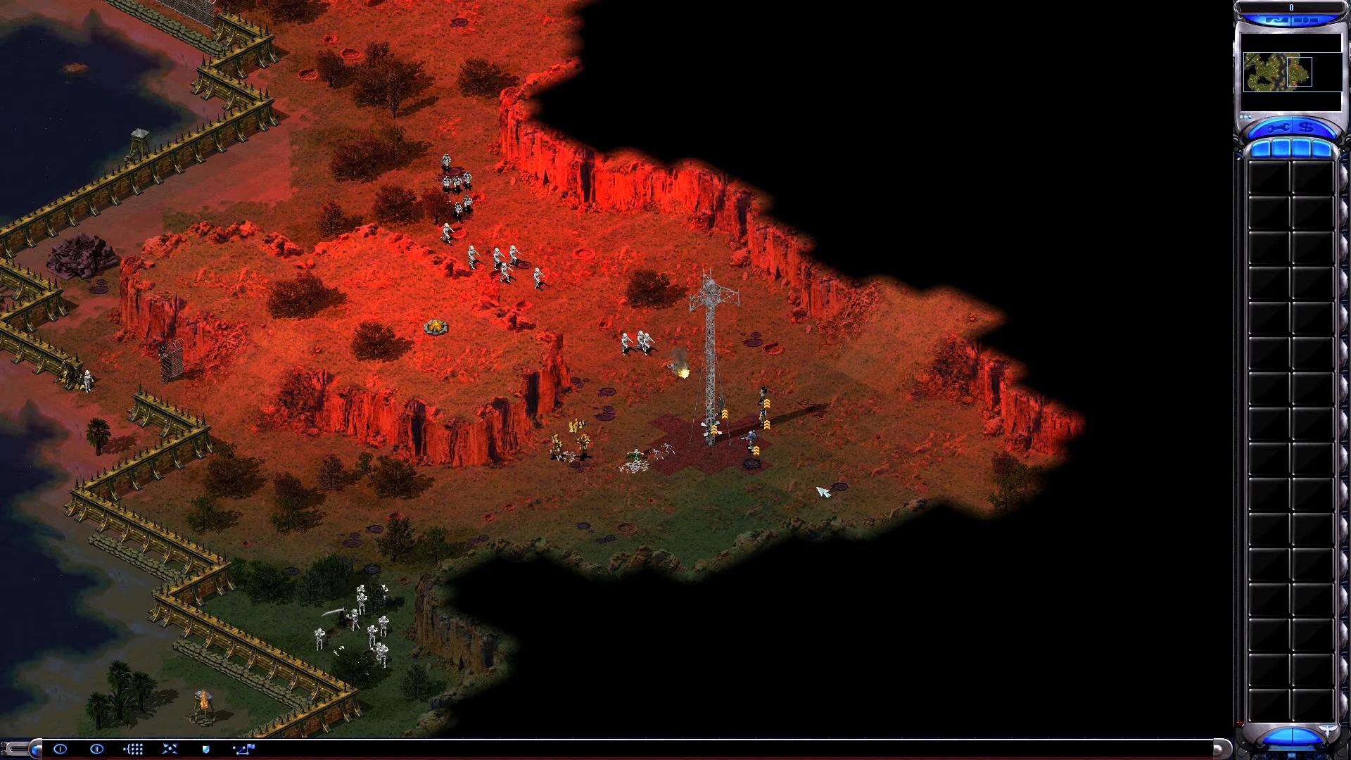 Captura de pantalla de batalla táctica con unidades zombis atacando en la campaña Zombies de Red Alert 2 para Yuri's Revenge