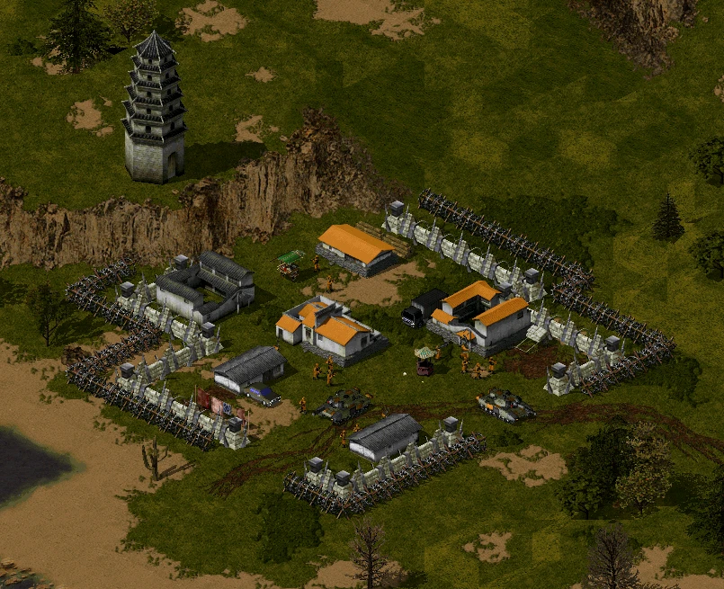 База мода Red Alert 20XX зі стінами, танками, солдатами та будівлями в Command & Conquer: Yuri's Revenge