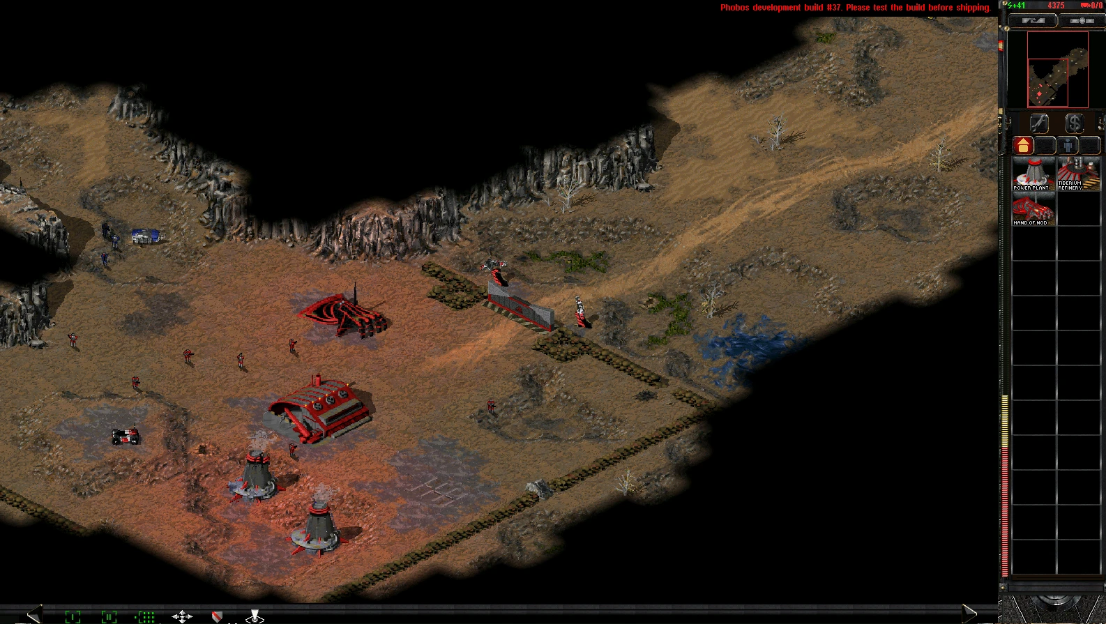 Вид сверху на базу фракции Нод с постройками и пехотой в моде Kane's Root Canal для Tiberian Revenge