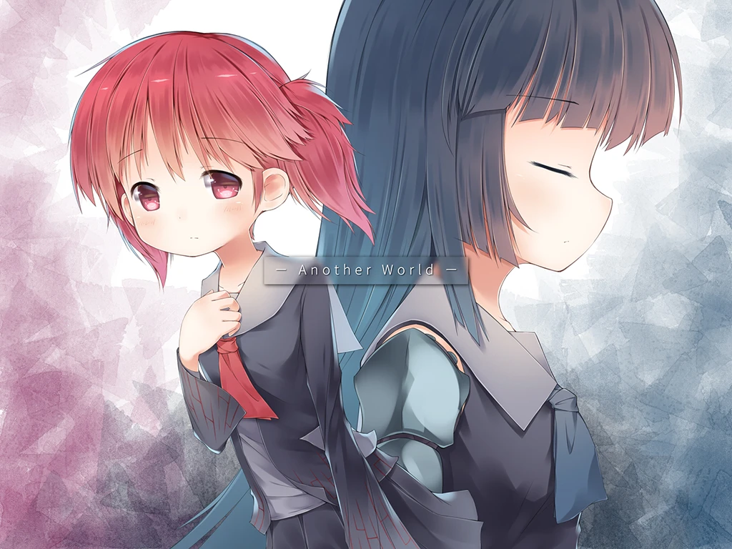 Цифровое изображение двух аниме-девушек, стоящих спиной друг к другу с контрастными цветами волос и эмоциями