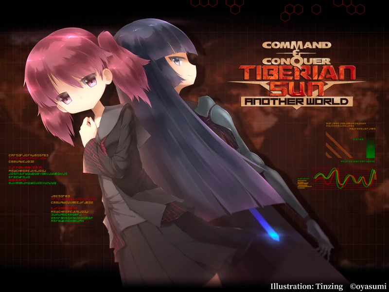 Иллюстрация в стиле аниме с двумя женскими персонажами и логотипом Tiberian Sun Another World