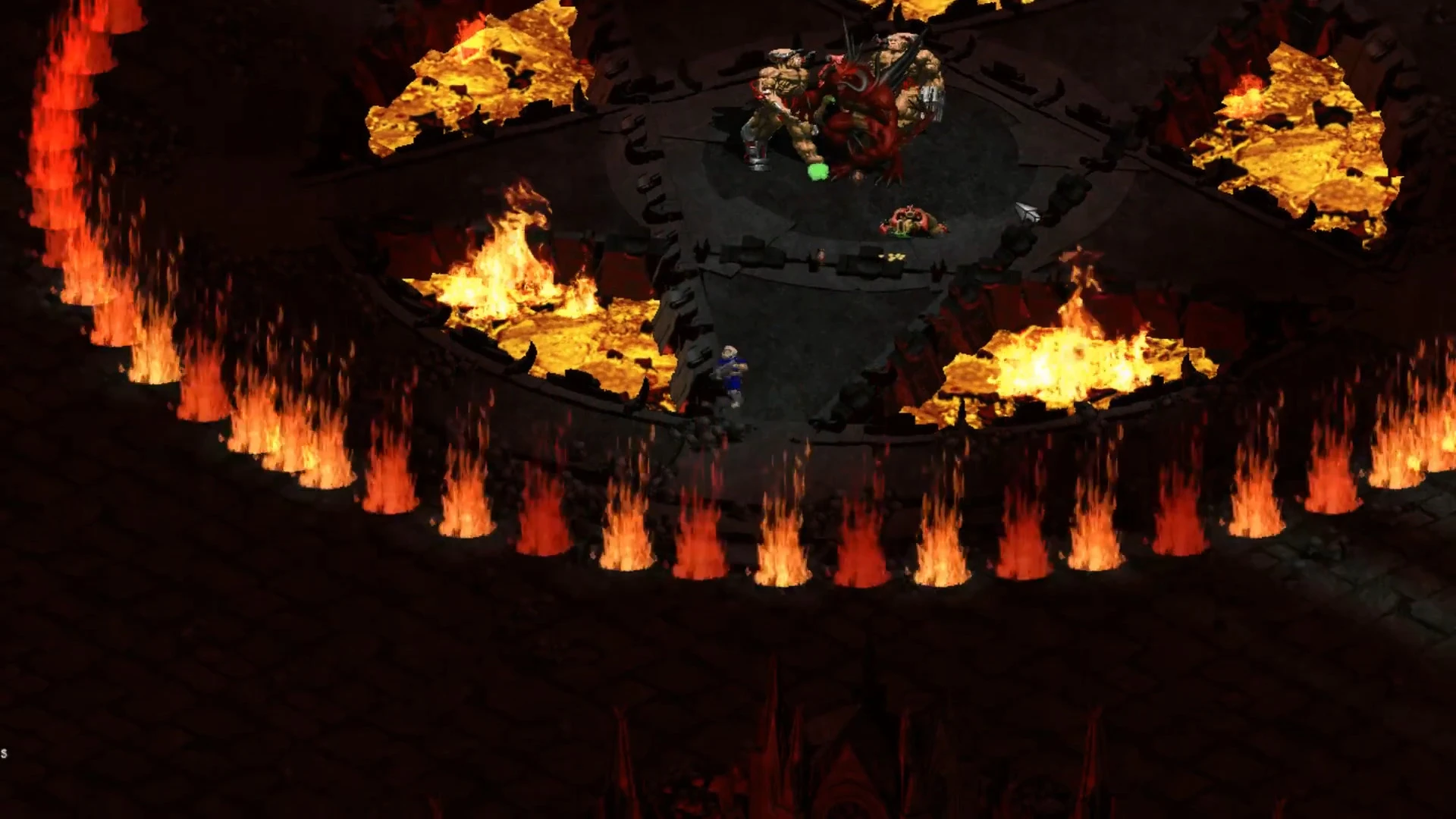 Diablo II Doomiablo mod gameplay showing character fighting Diablo with fiery surroundings