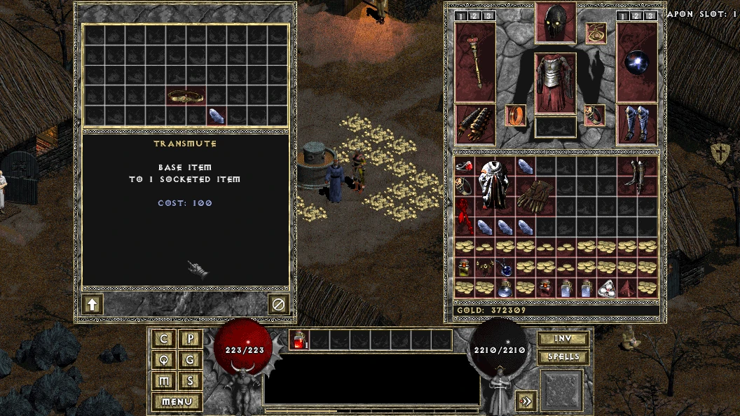 Pantalla de inventario y creación con transmutación de objeto en el mod Diablo: The Hell 4