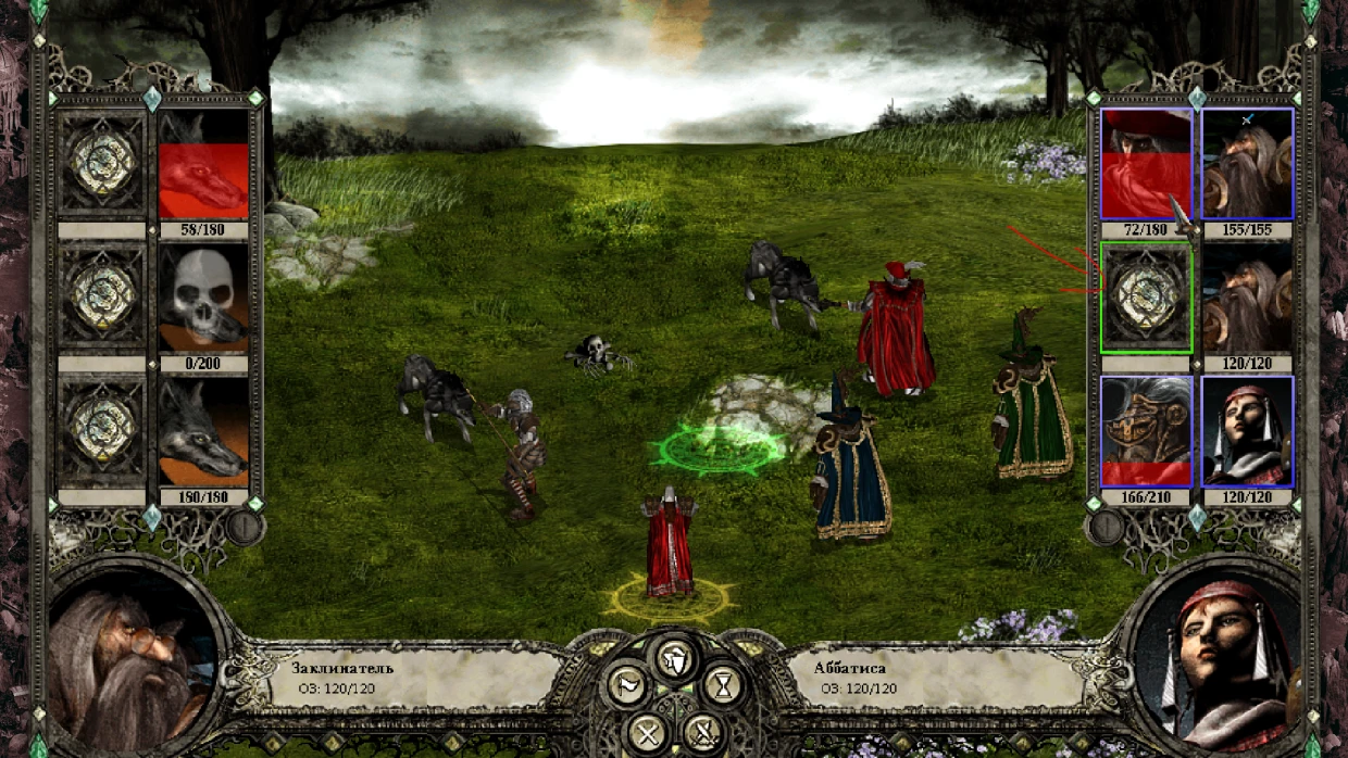 Screenshot of tactical turn-based battle with fantasy characters and health bars in Disciples II Norvezskaya Semga mod