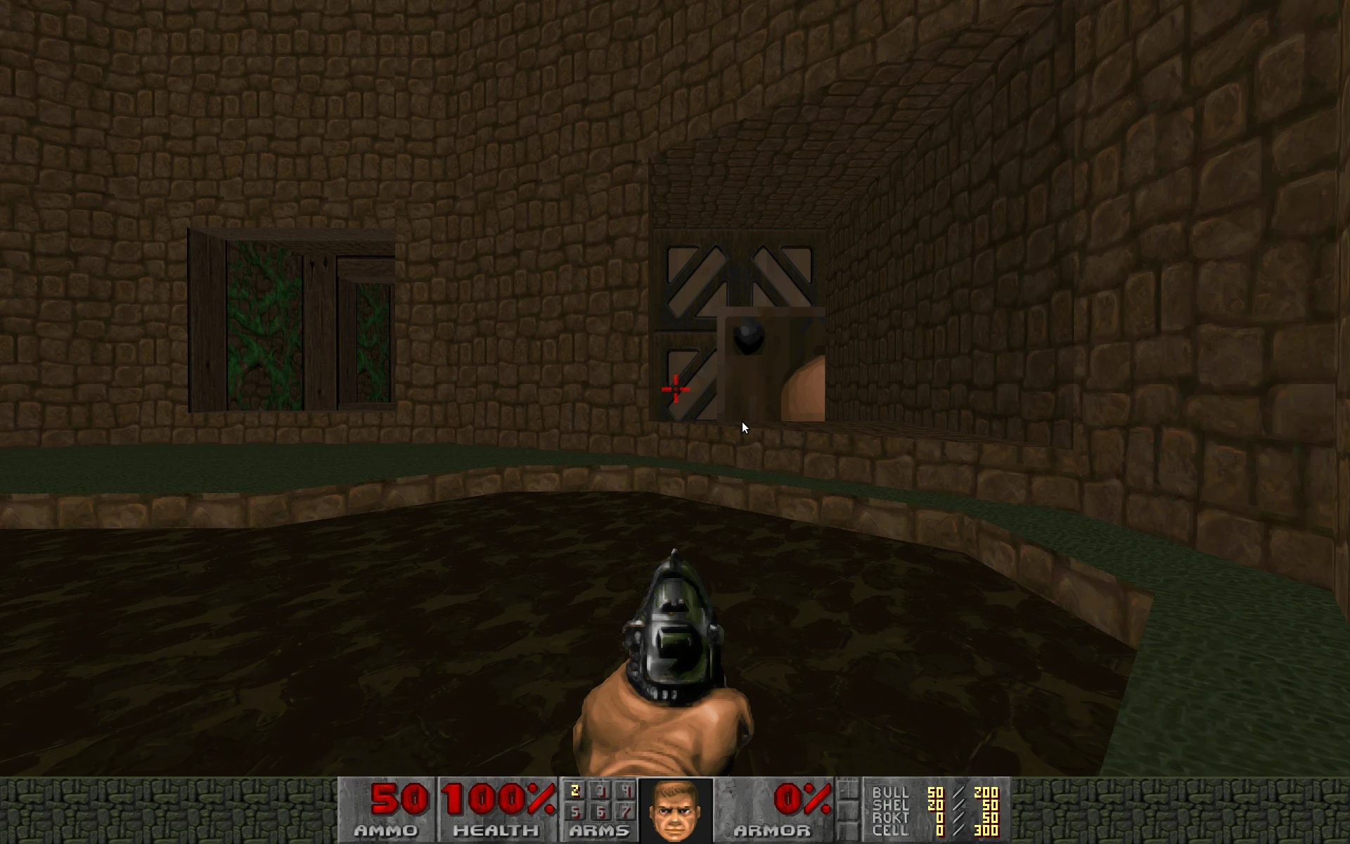 Скріншот гри з покращеними текстурами та освітленням із активним модом Doom Neural Upscale 2X