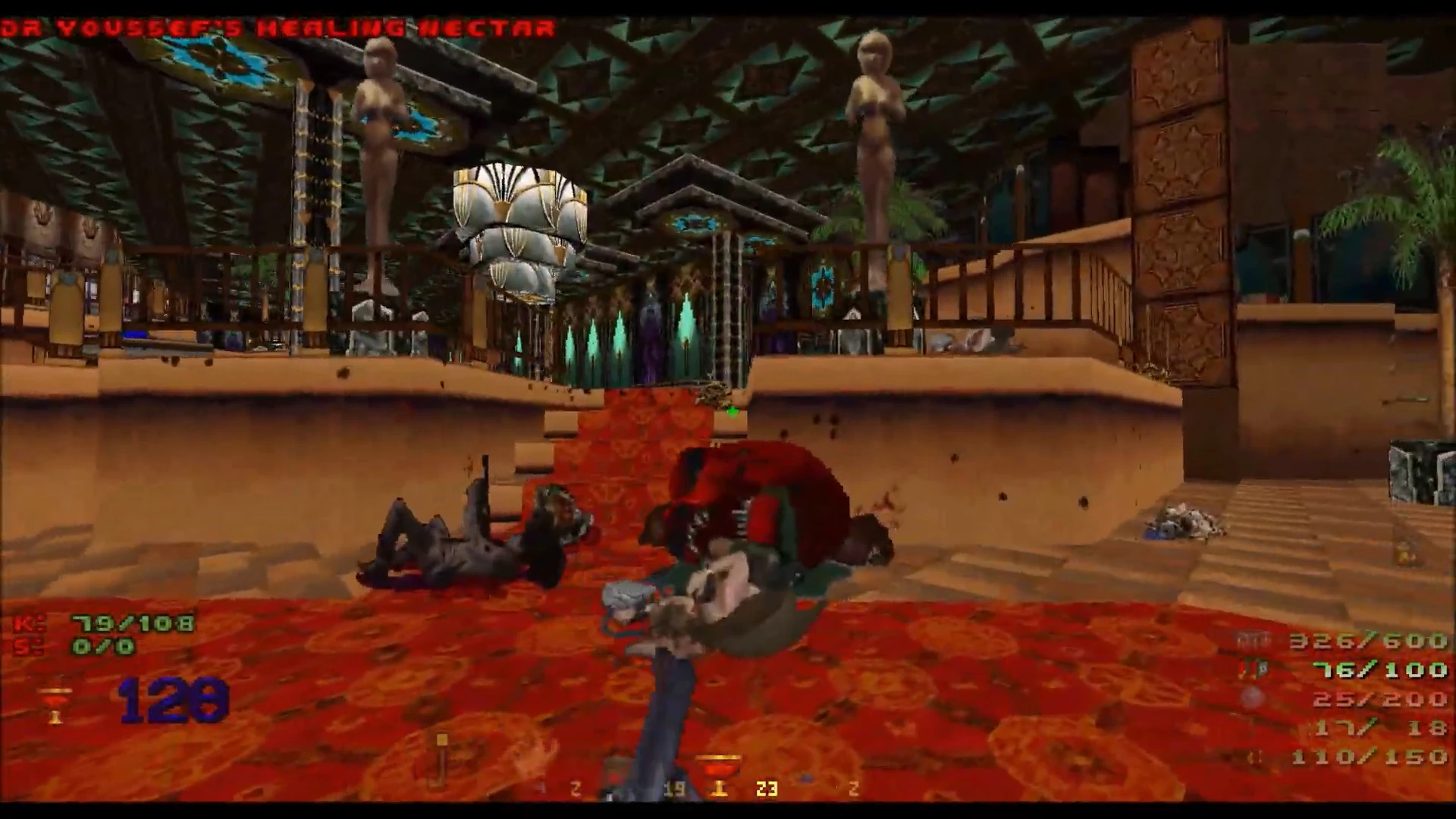 Вид от первого лица сражения в египетской комнате в моде Doom II Mask of Sobek