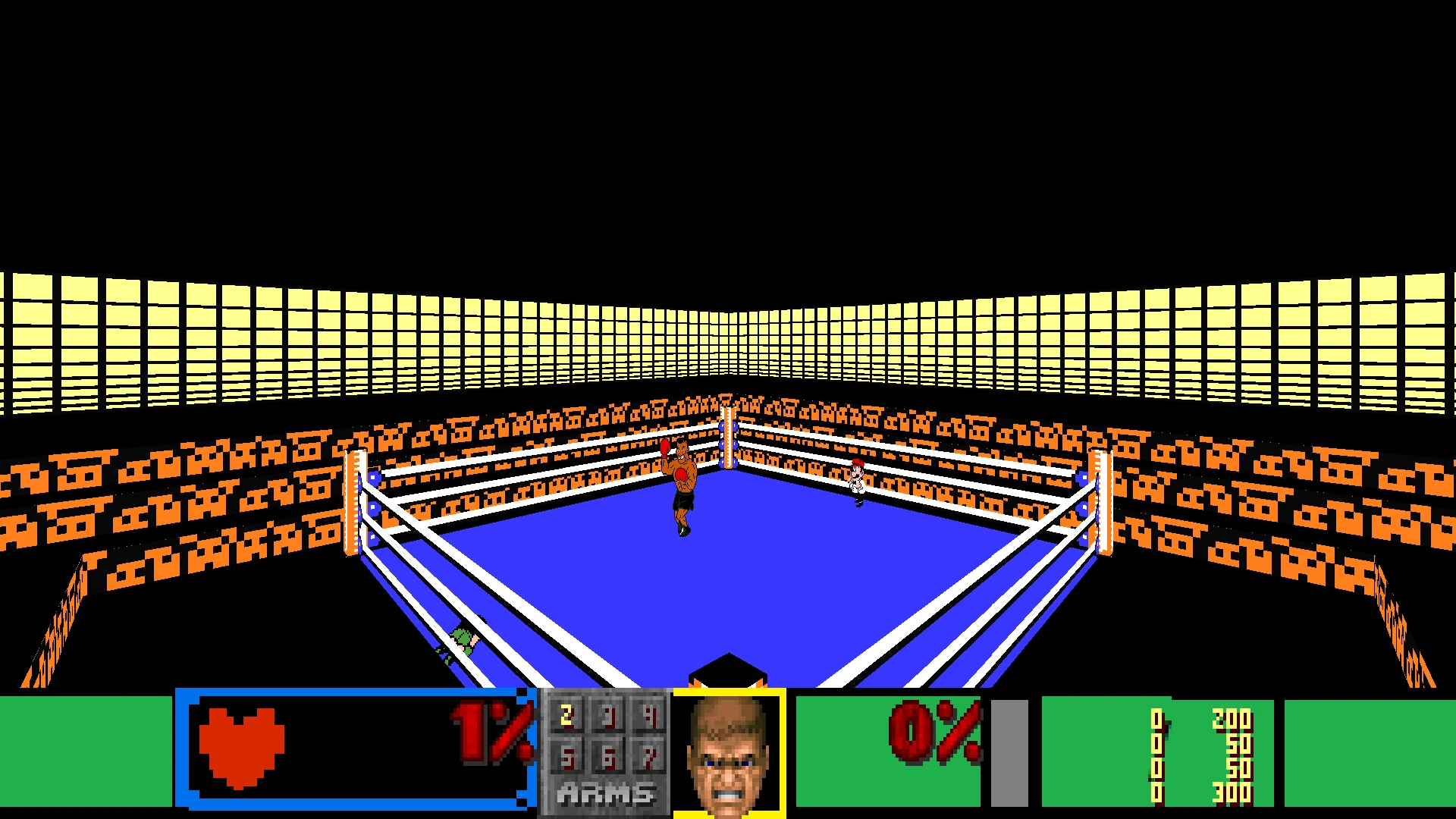 Pixeliger Boxring mit blauem Boden und zwei Kämpfern aus dem Doom II Mod Punch-out Doom