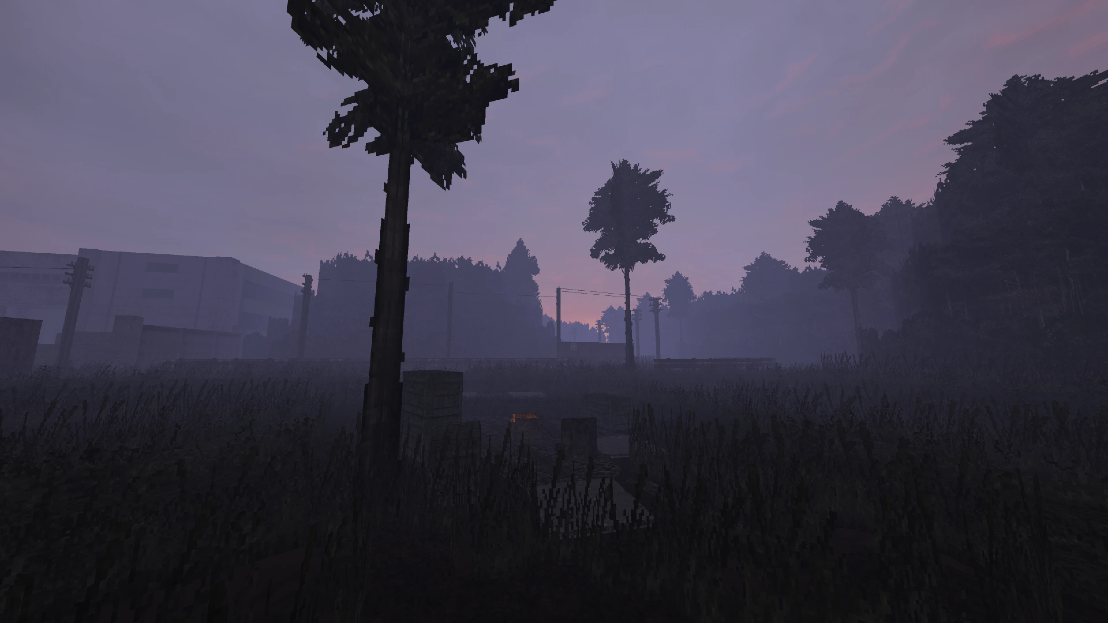 Mist-covered forest landscape with pixelated trees and dark grass in Doom II Retrozone mod