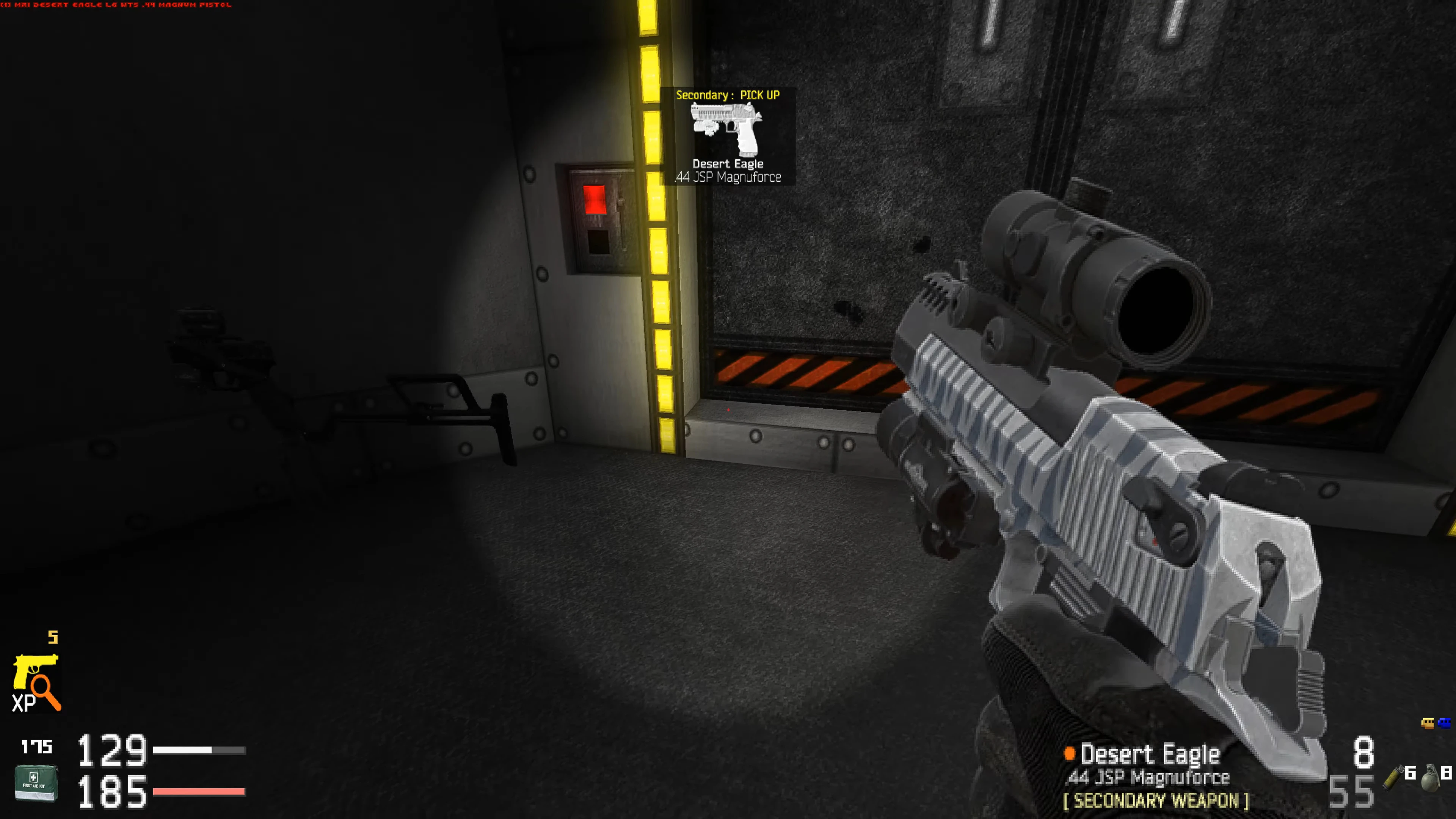 Player holds a Desert Eagle with scope inside a metallic room in Call Of Doom Tarkov mod