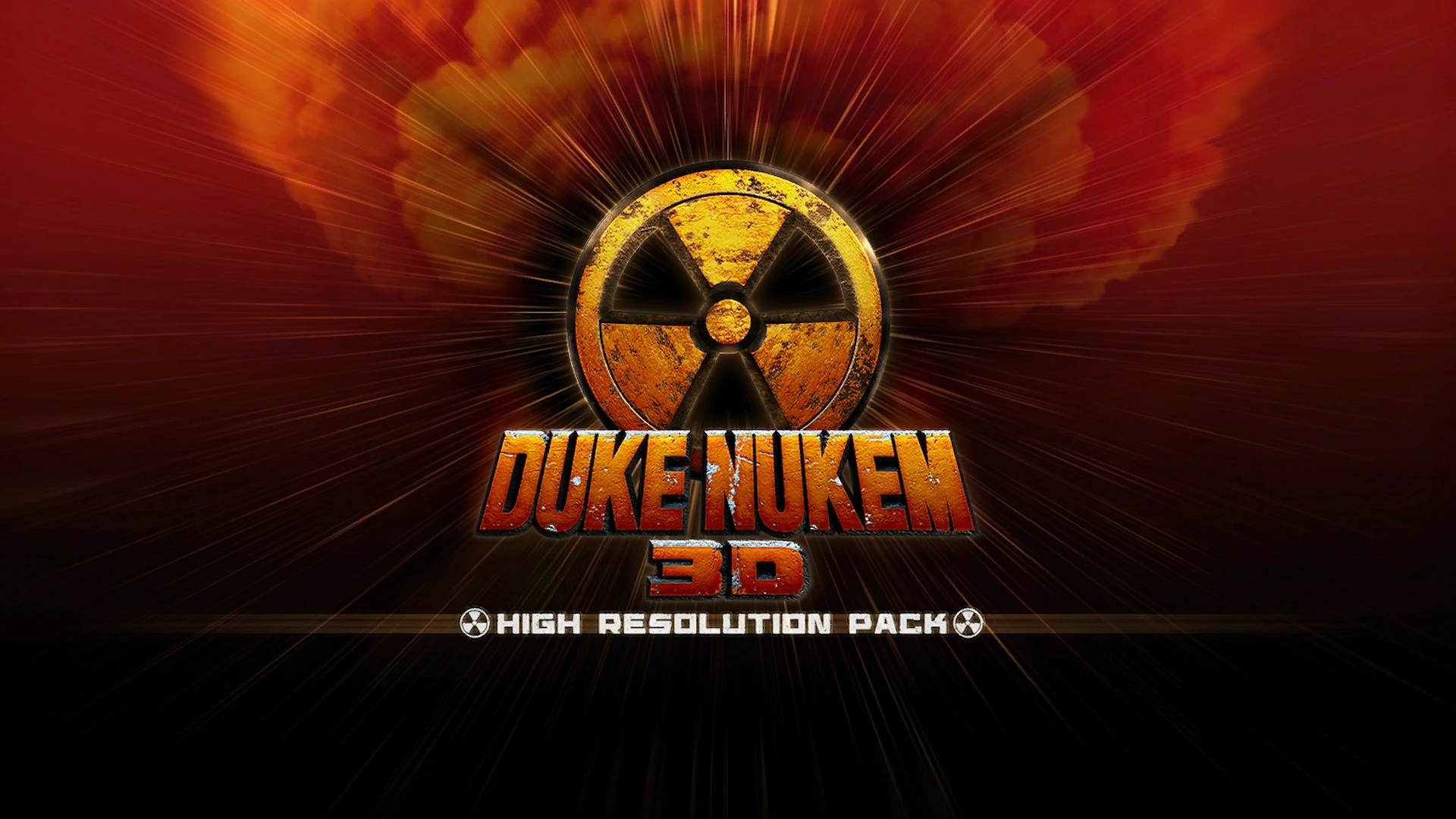 Duke Nukem 3D Logo mit rostigem Strahlensymbol und High Resolution Pack Schriftzug