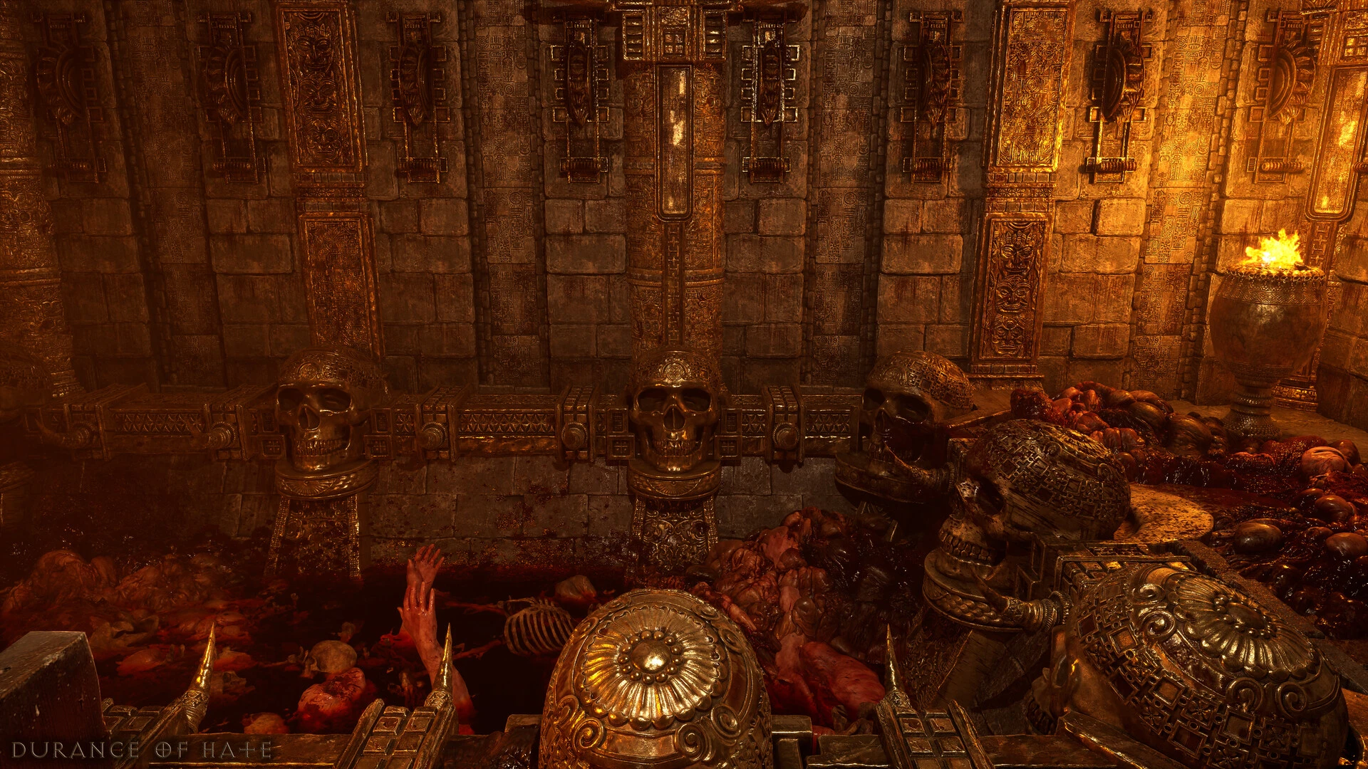 Szczegółowa reinterpretacja Durance of Hate z Diablo II z ozdobnymi czaszkami i mrocznym klimatem.