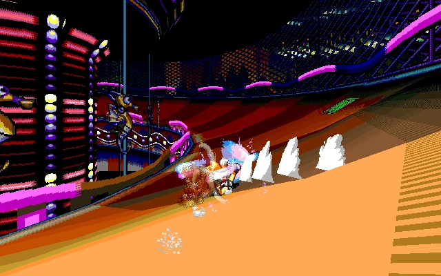 Postacie ścigające się na torze z neonowymi światłami w Dr. Robotnik's Ring Racers