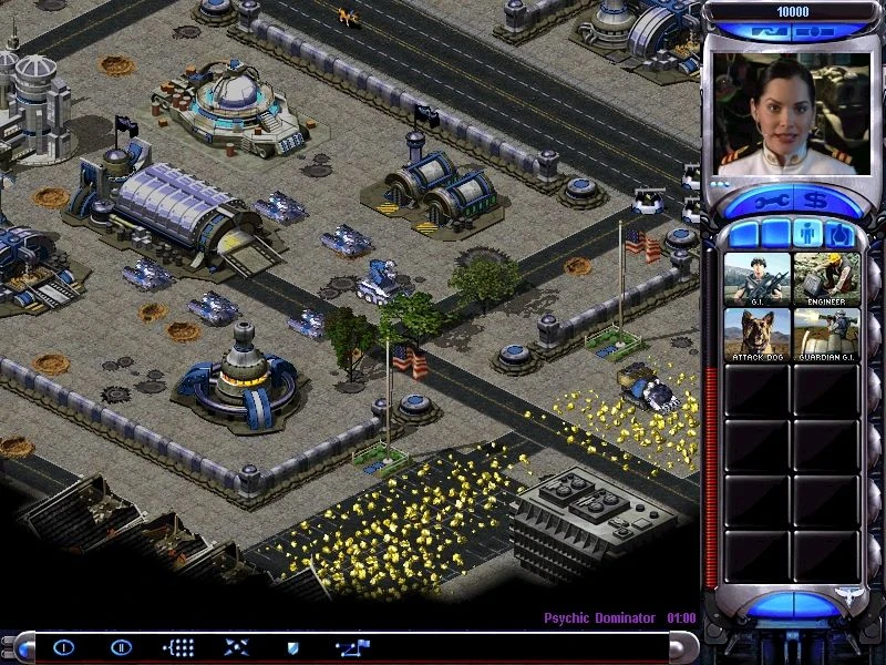 Игровой экран с военной базой, танками и зданиями в Command & Conquer: Yuri's Revenge