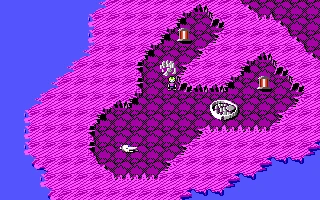 Terreno alienígena púrpura isométrico con personaje y estructuras futuristas en Commander Keen Episode III