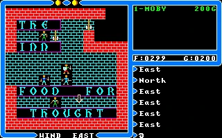 Personaje del jugador explorando una posada llamada The Inn Food For Thought en Ultima IV Quest of The Avatar