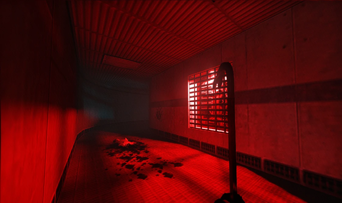 Dunkler Korridor in Half-Life 1 mit roten Lichteffekten und Schatten durch Better Graphics Mod für RTX