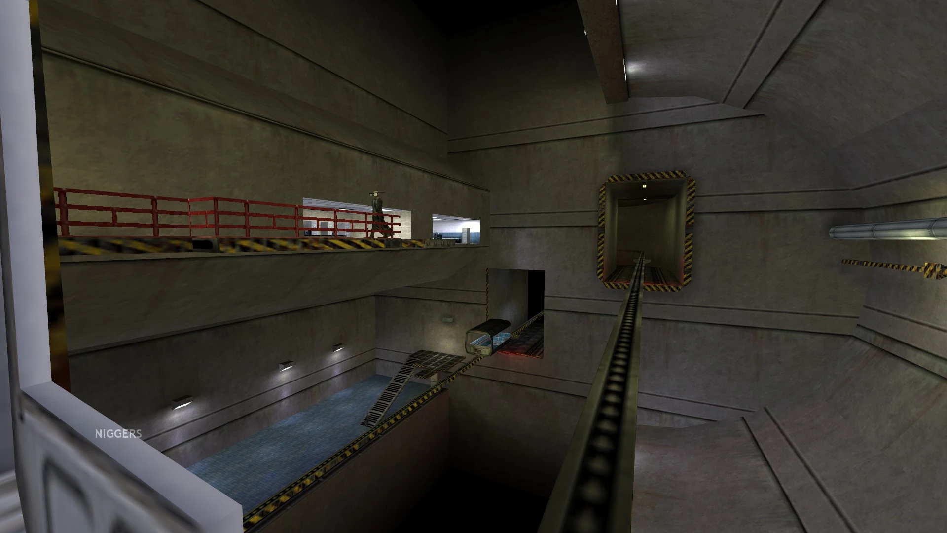 Скриншот модификации Crack-Life для Half-Life с промышленной комнатой и рельсами
