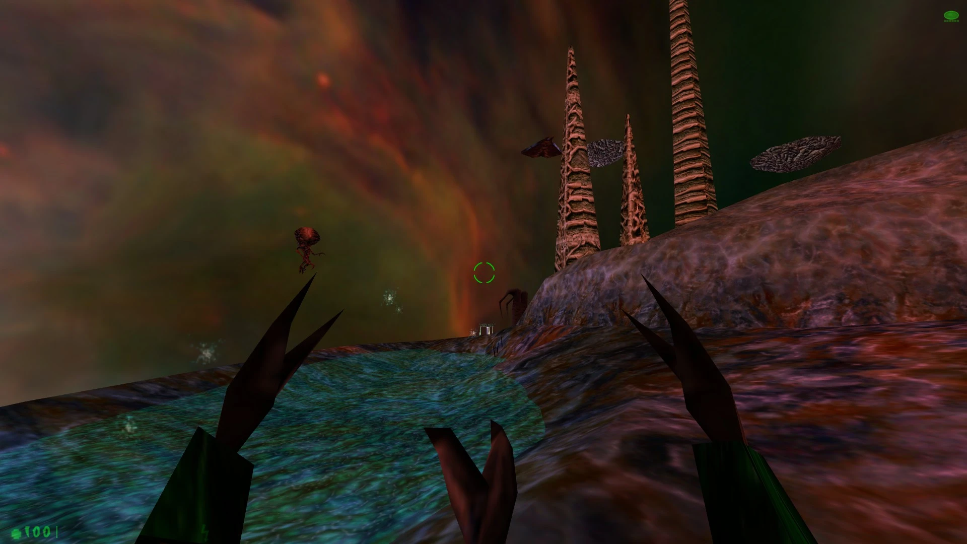 Widok obcego krajobrazu z pazurami gracza i dziwnymi strukturami w poprawce Point of View 25th Anniversary do Half-Life