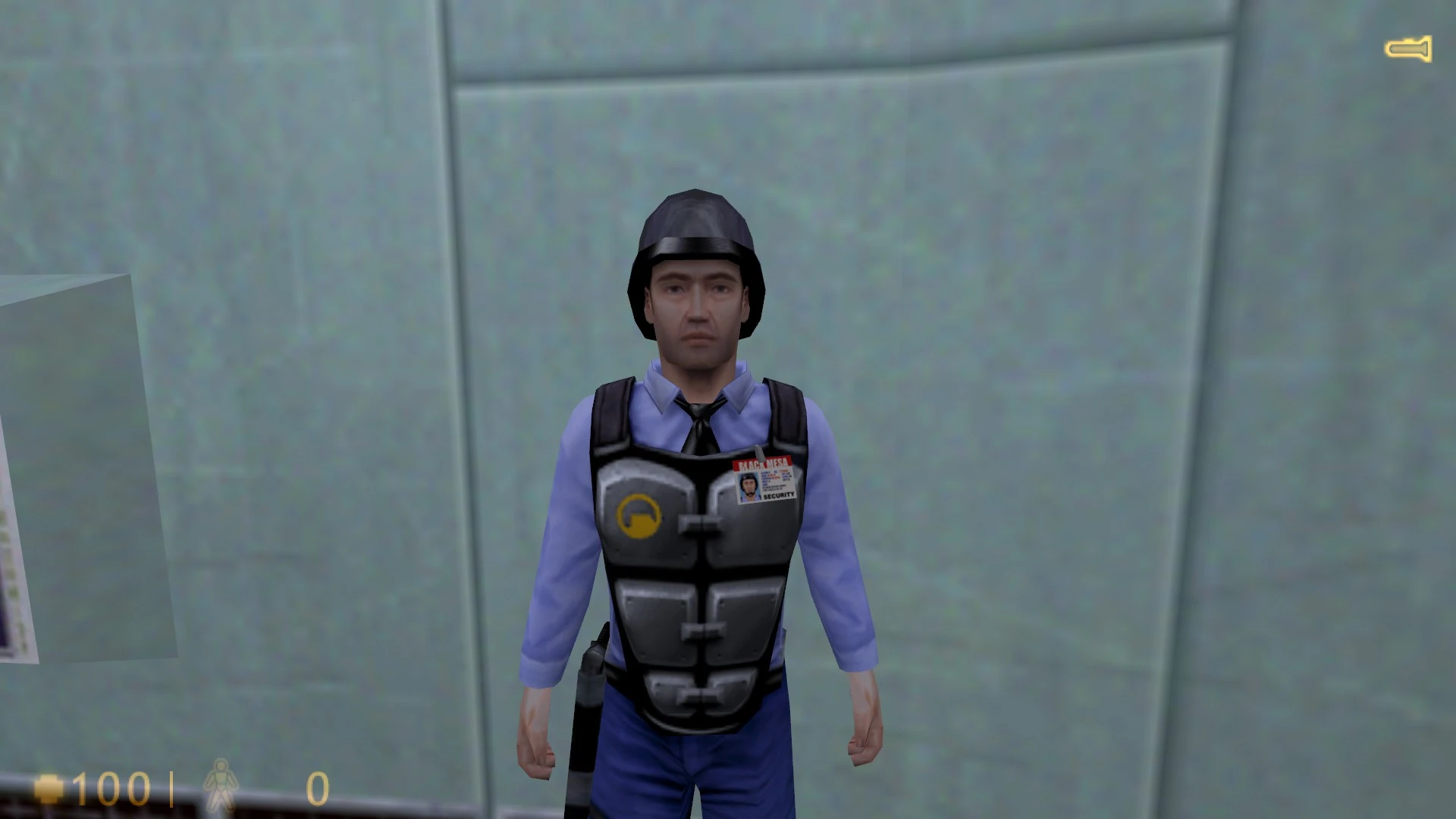 Персонаж NPC из Half-Life в образе охранника в каске и жилете в помещении