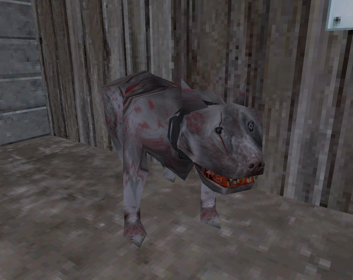 Pixeliges, erschreckendes Zombie-Hund-Modell aus They Hunger Remake im Half-Life Spielumfeld