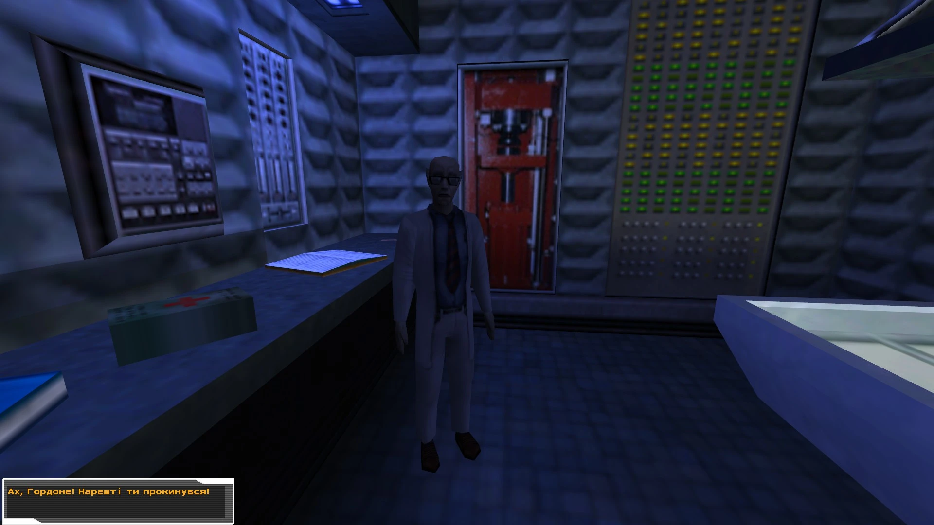 Scena Half-Life Invasion z postacią naukowca i widocznymi napisami po ukraińsku