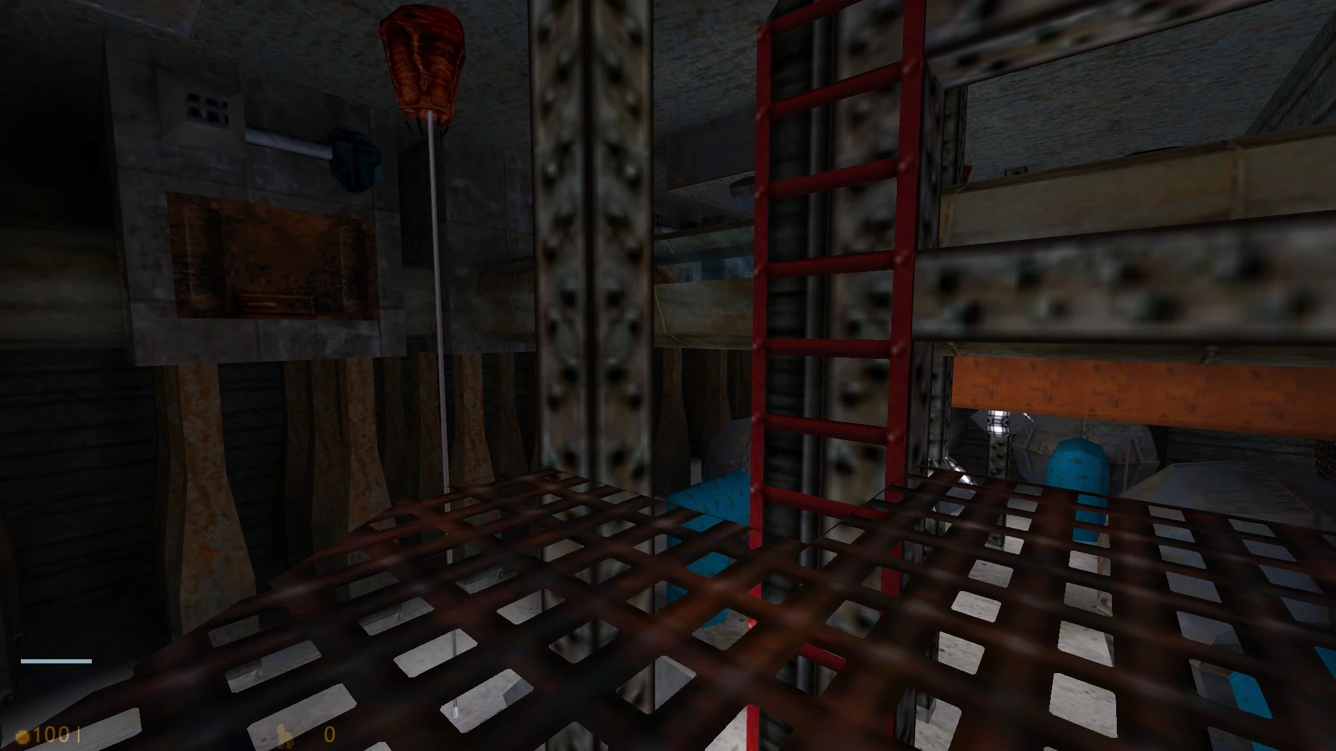 Rusty metal grating and red ladder inside an industrial Half-Life Cat Life GS mod environment