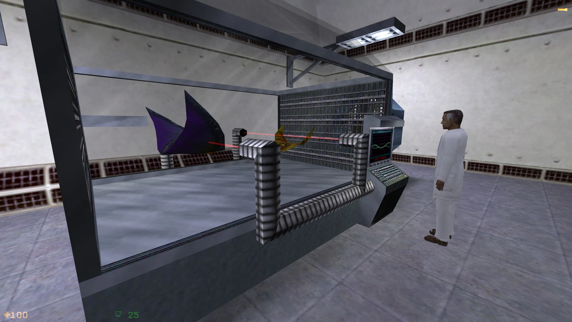 В моде CS Darkstar для Half-Life ученый стоит в лаборатории и наблюдает за чужеродными существами за стеклянным барьером