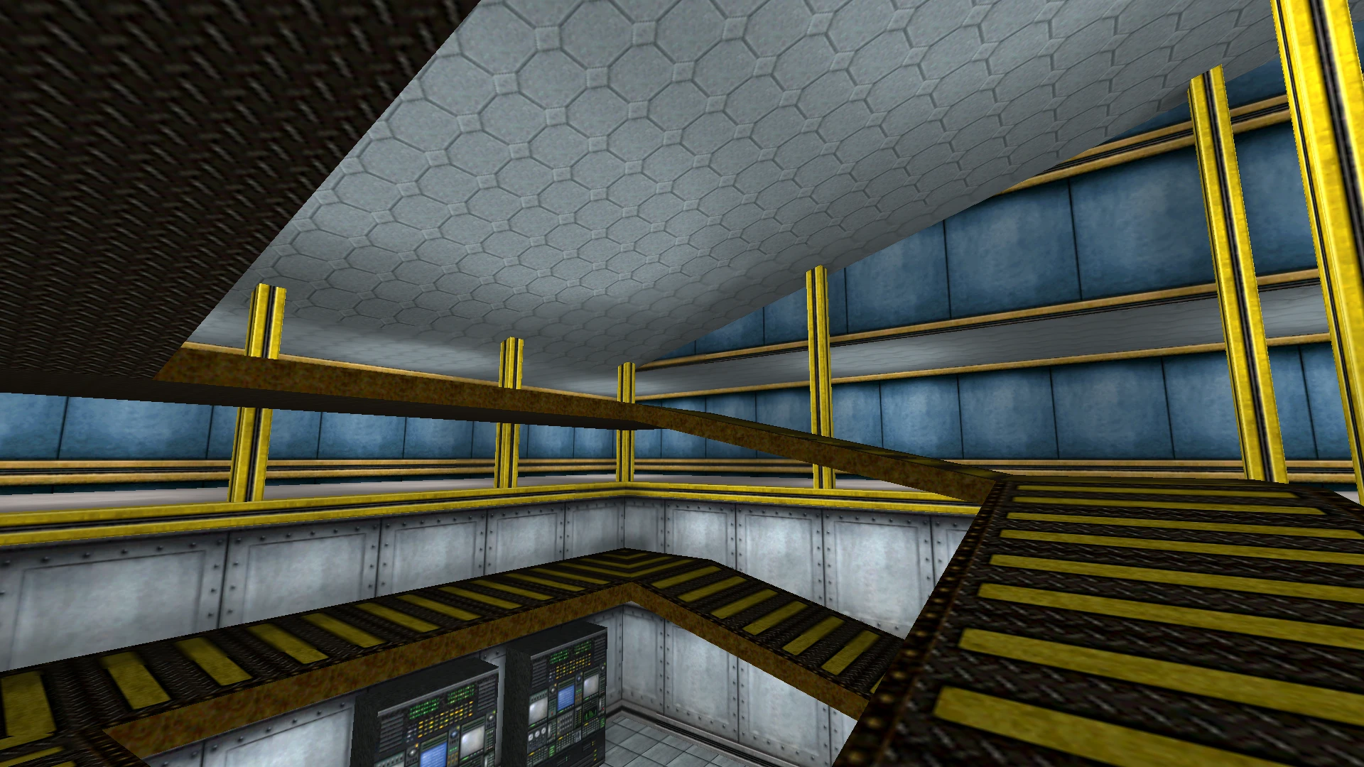 Verrostete Metallgänge mit gelben Streifen in industrieller Umgebung im Half Life Absolute Zero Mod