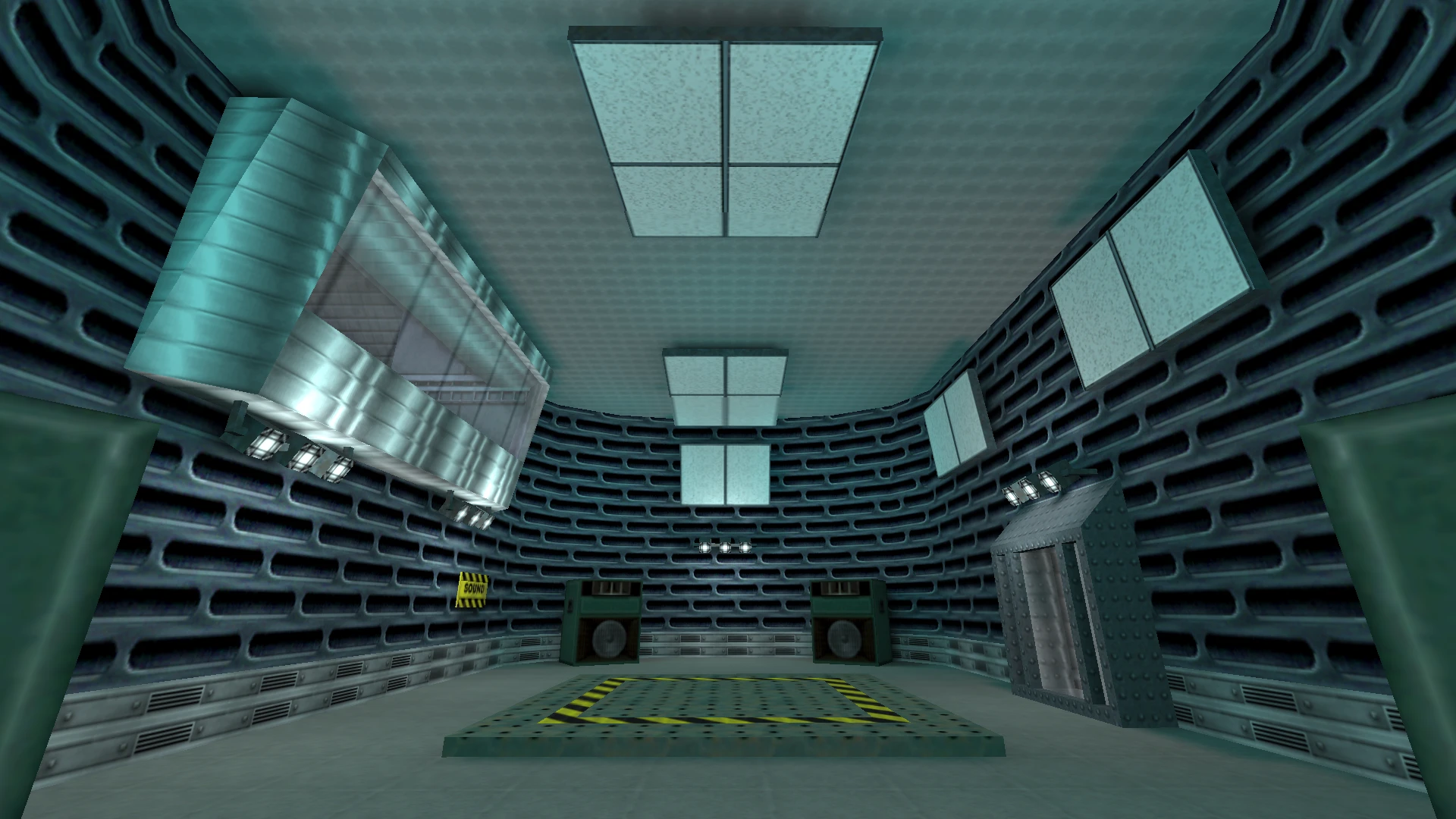 Futuristische Testkammer mit Metallwänden und Lüftungsrohren in Half-Life – Mod Absolute Zero