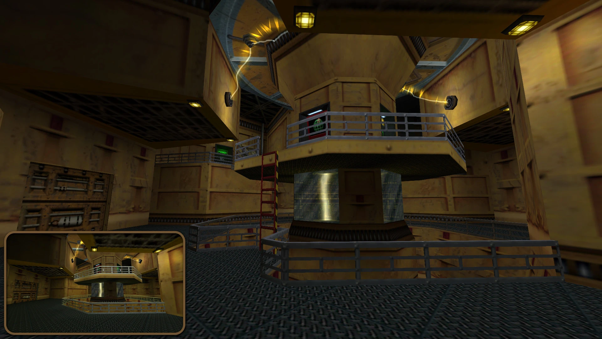 Sala sterowania energią z kablami, metalowymi balustradami i drabinami w przemysłowym otoczeniu moda Half-Life Decay Solo Mission
