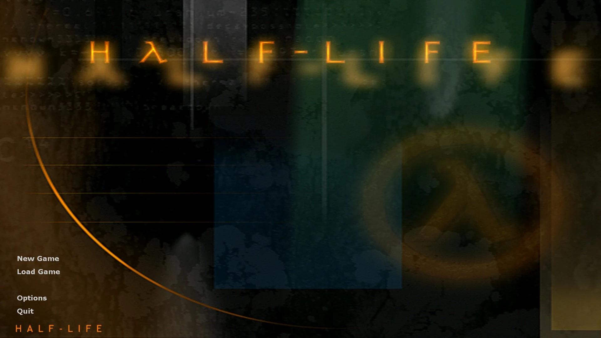 Captura del menú principal de Half-Life mostrando opciones como Nuevo Juego y Cargar Juego con estética del mod Dreamcast