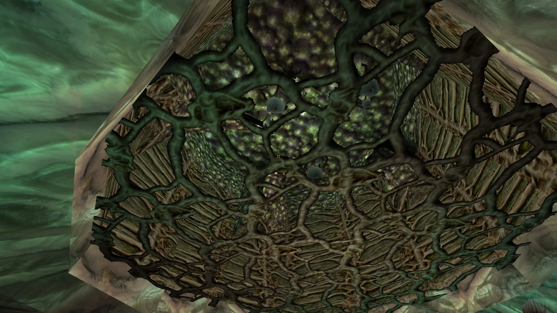 Primer plano de una estructura orgánica detallada en forma de red dentro del entorno del juego en Half-Life Expanded Arsenal