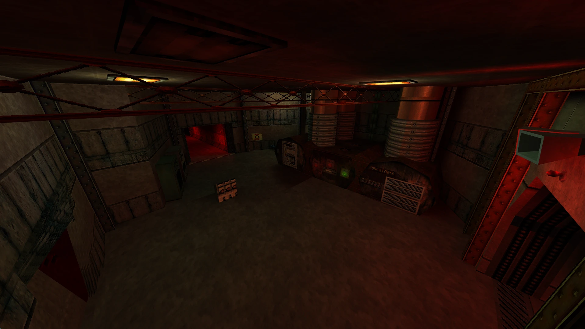 Dark underground room with industrial pipes, rusty walls, and red lighting in Half-Life Post-Human mod