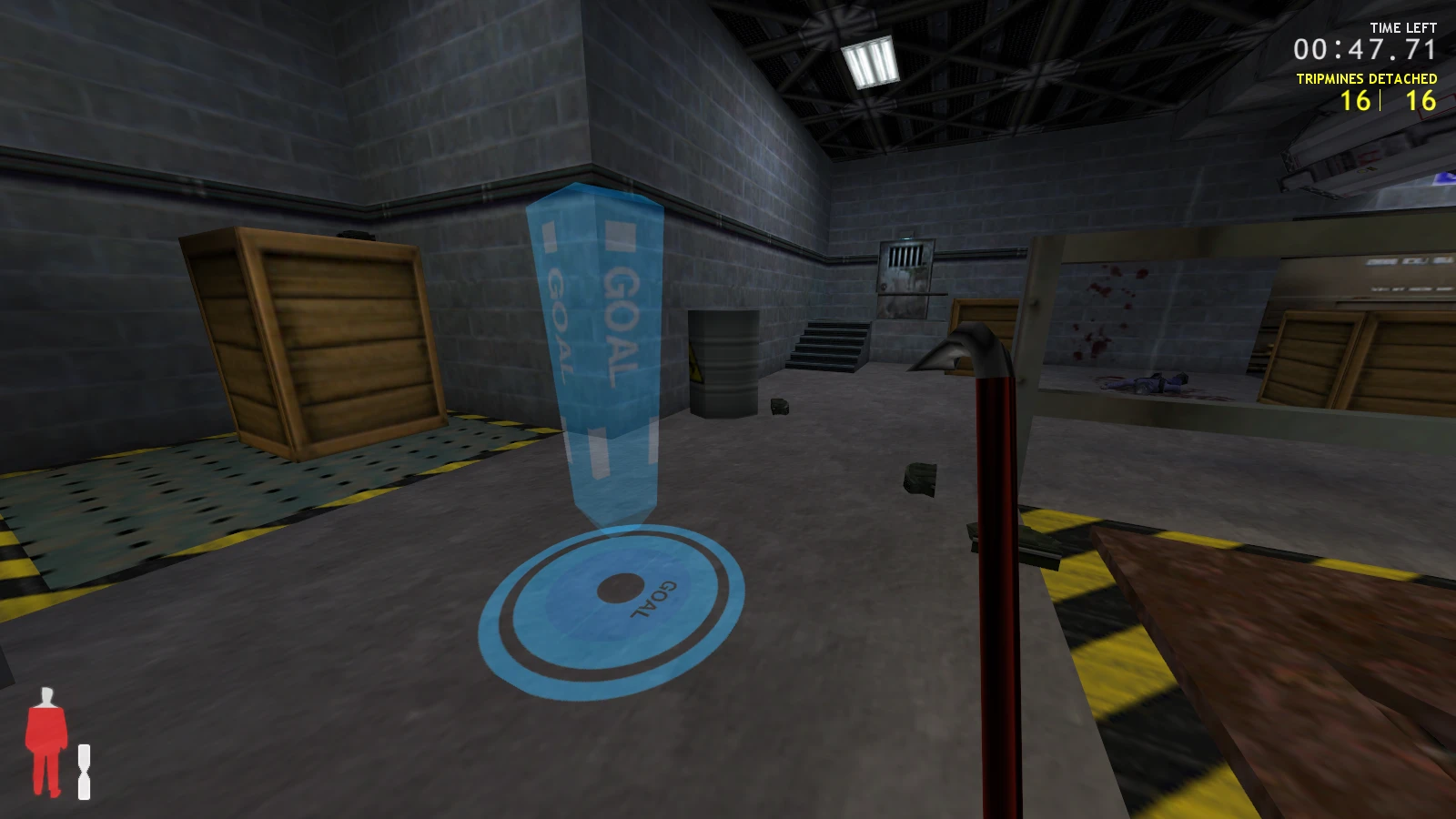 Вид от первого лица в моде Half-Payne для Half-Life с ломом и голографической отметкой цели на полу