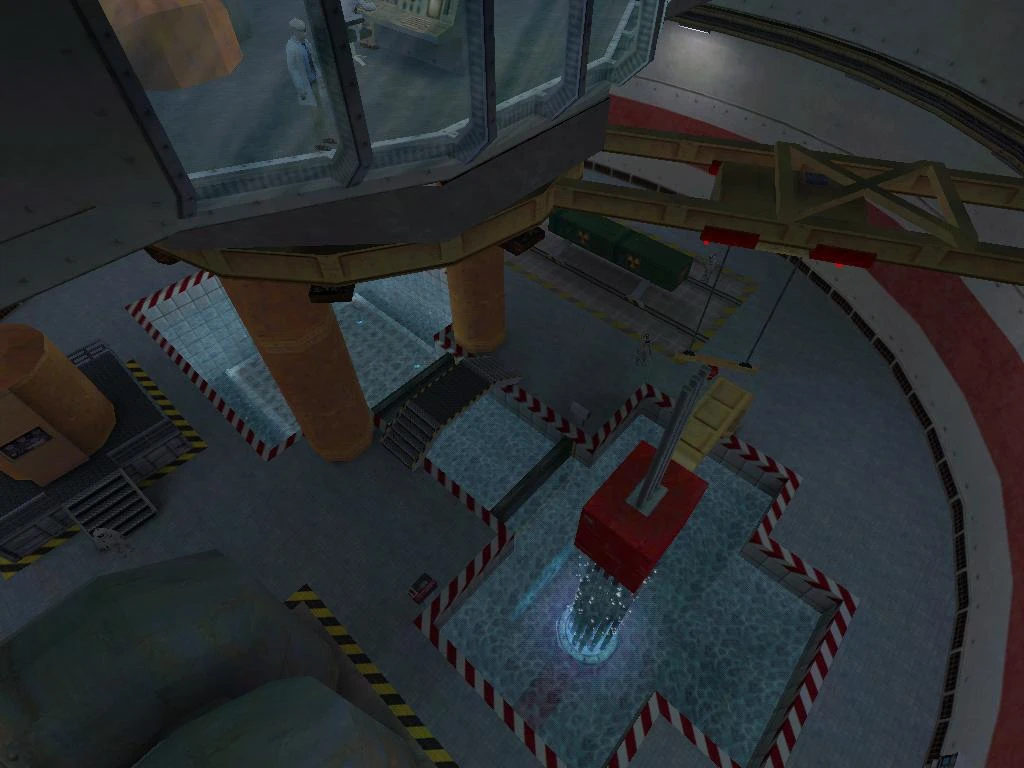 Top-down view of industrial interior with water hazard and walkways from Half-Life Hazardous-Course 2 mod