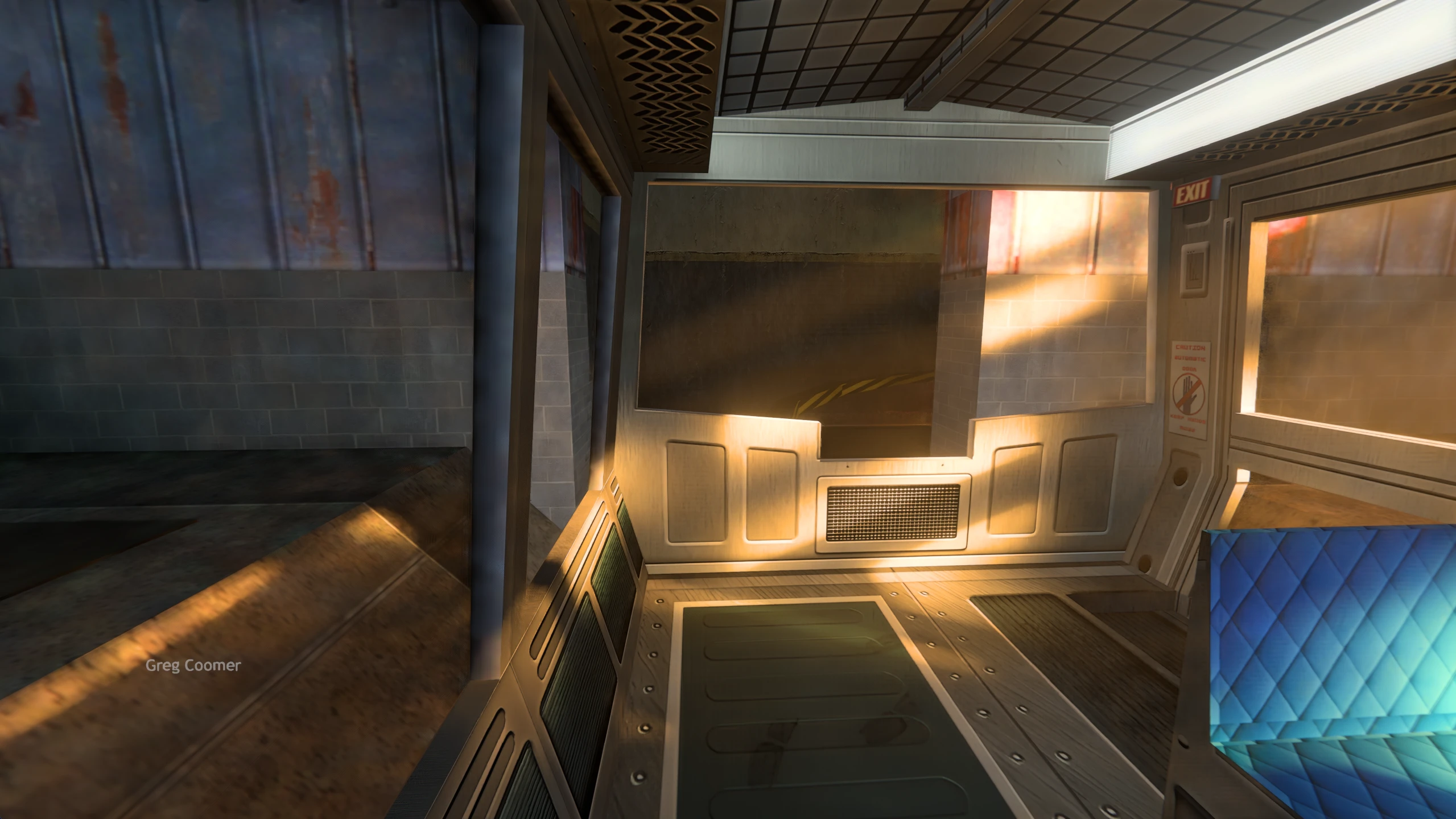 Інтер'єр купе поїзда Half-Life з деталізованими металевими панелями та ефектами сонячного світла в моді HL4K RT Reloaded