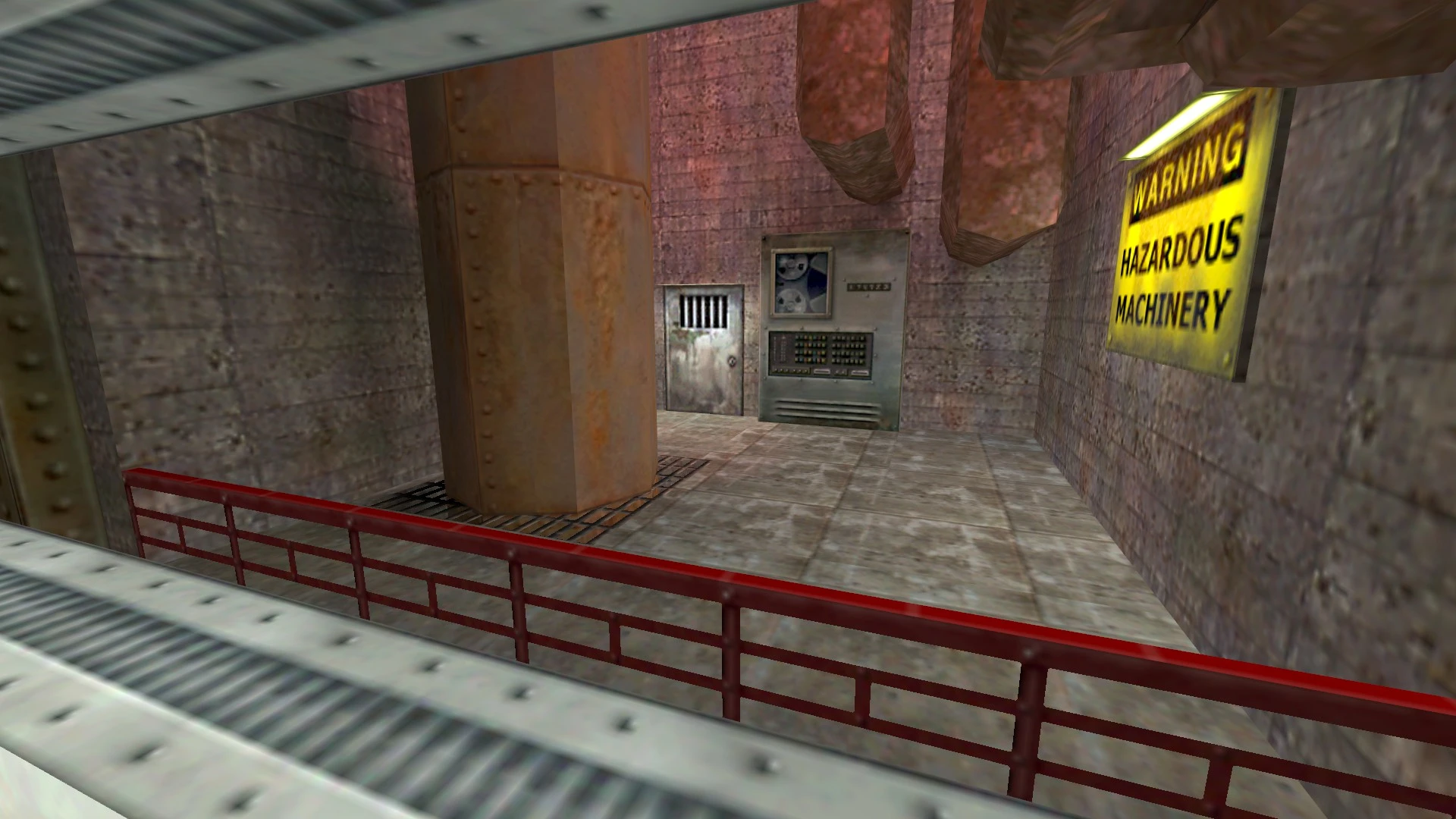 View of a rusty industrial room with warning sign and machinery in Half-Life mod Update Residual Point