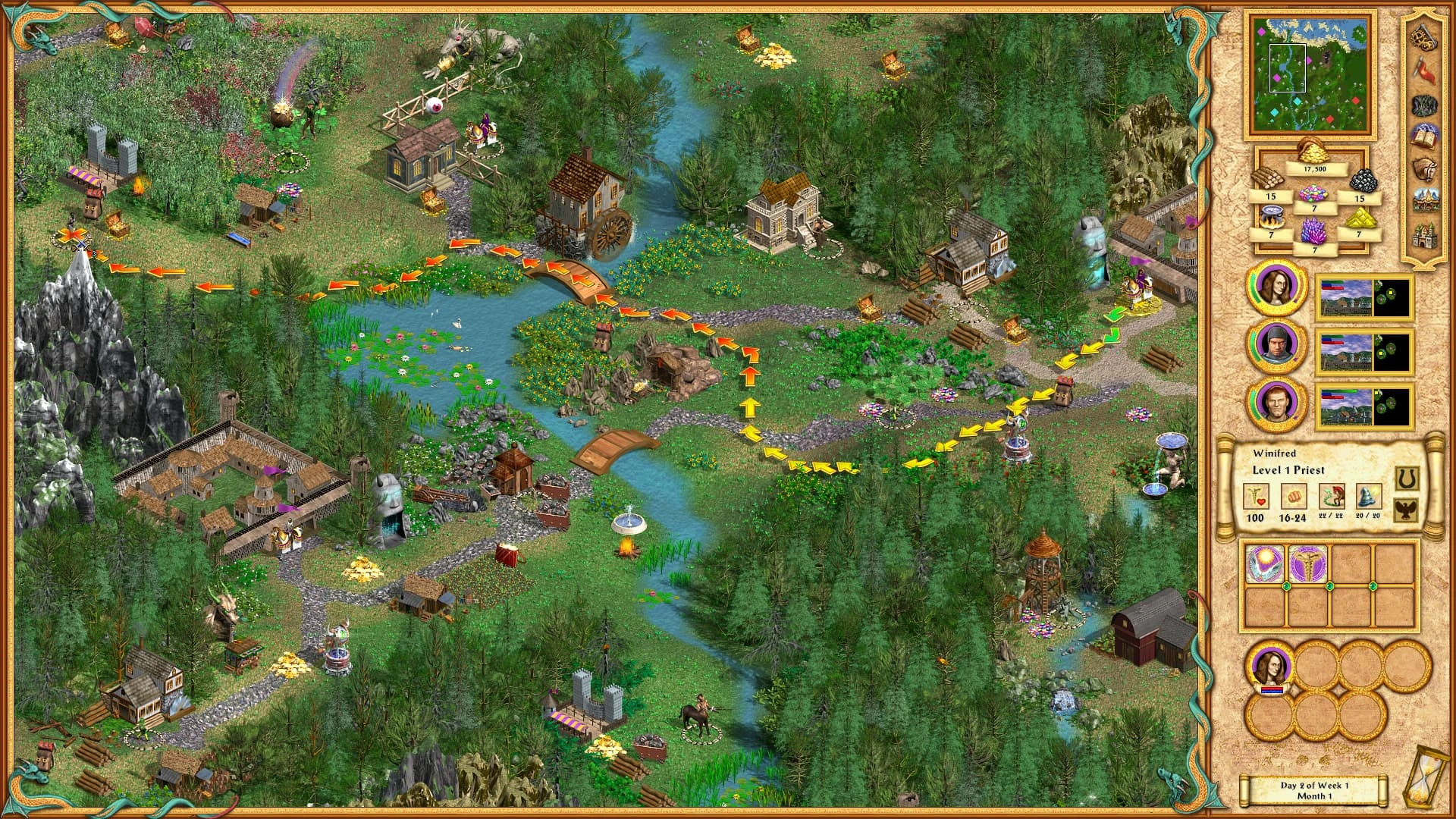 Detailed game map showing hero movements and environment in Heroes of Might and Magic IV HD mod